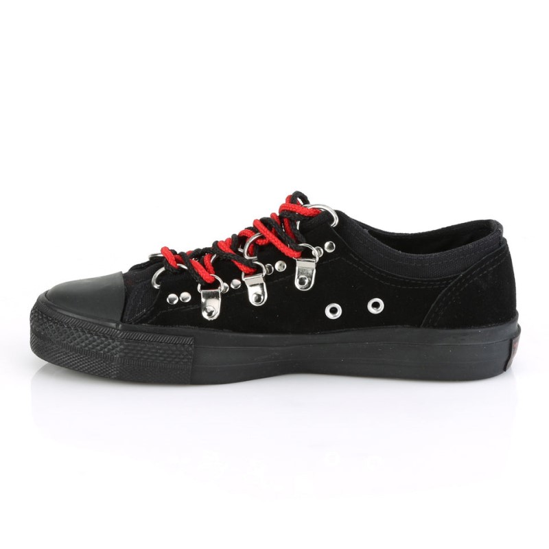 Demonia Deviant 05 - Canvas D-Ring Low Top Men Sneakers Black USA | XM6-89858C4