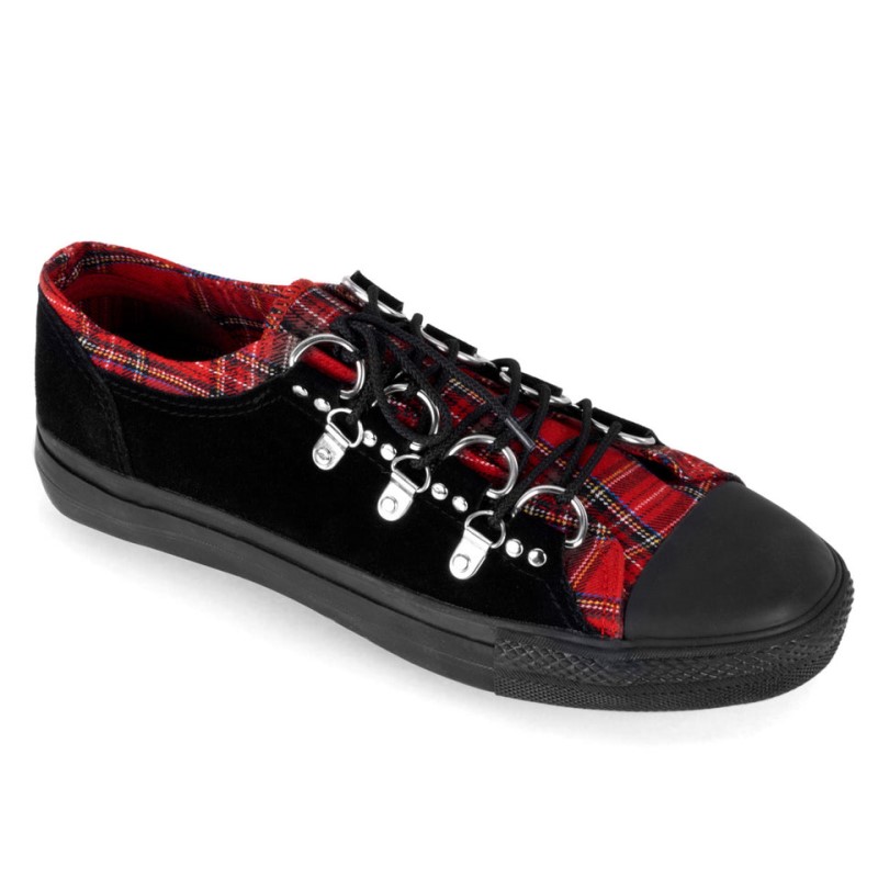 Demonia Deviant 05 - Canvas D-Ring Low Top Men Sneakers Black / Red USA | KB2-96029V9