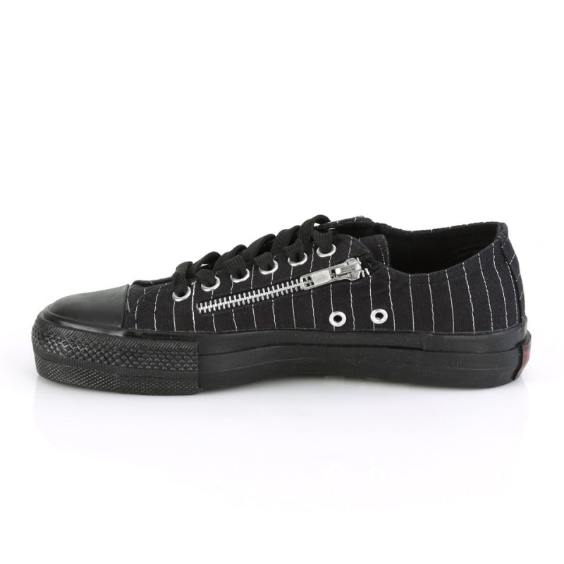 Demonia Deviant 06 - Canvas 2 Zipper Low Top Women Sneakers Black / White Stripes USA | TL4-61446J3