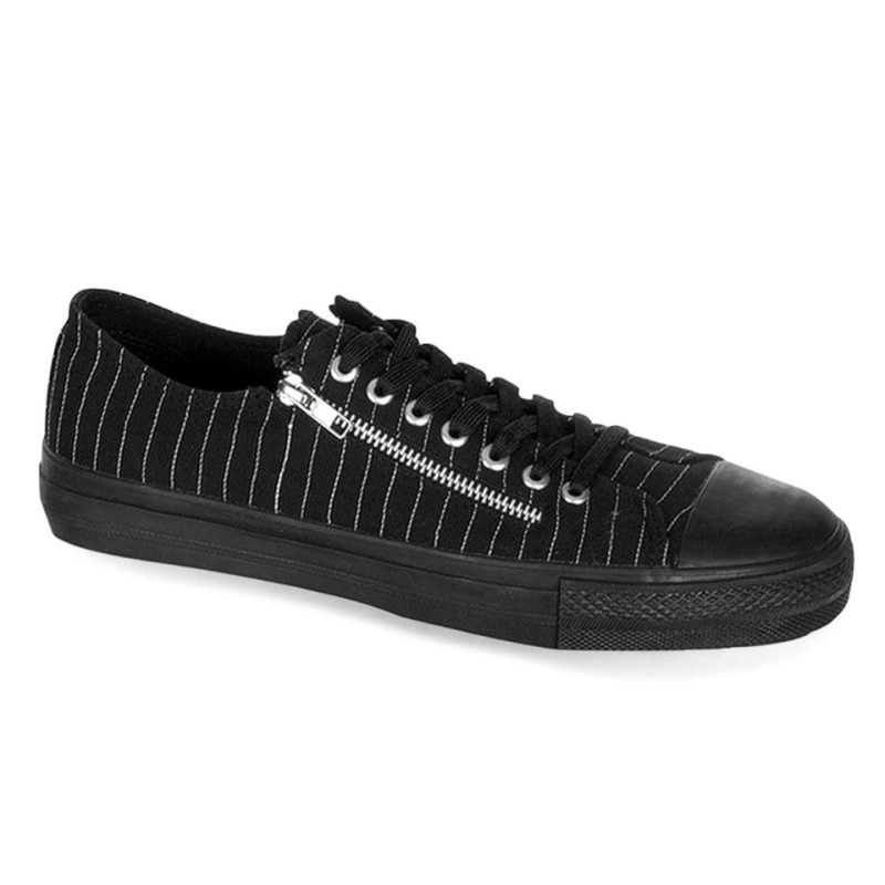 Demonia Deviant 06 - Canvas 2 Zipper Low Top Women Sneakers Black / White Stripes USA | TL4-61446J3