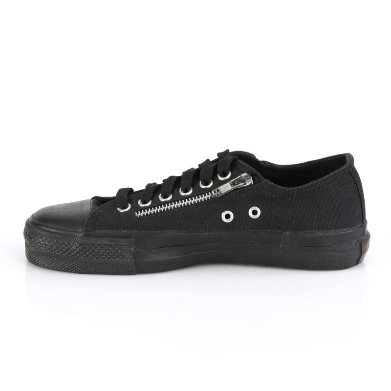 Demonia Deviant 06 - Canvas 2 Zipper Low Top Women Sneakers Black USA | FY5-40294N0