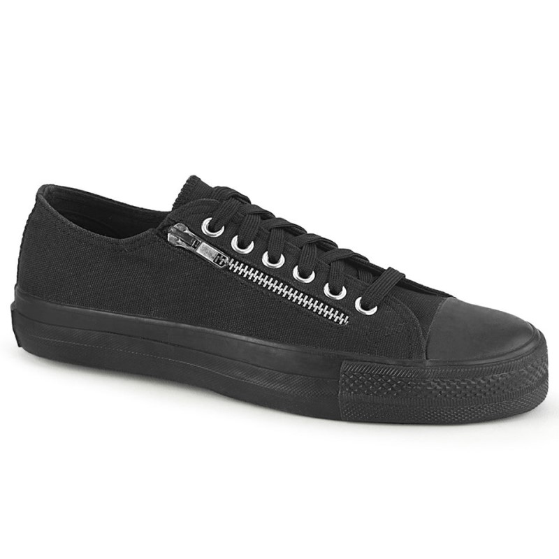 Demonia Deviant 06 - Canvas 2 Zipper Low Top Men Sneakers Black USA | GX2-63786F9