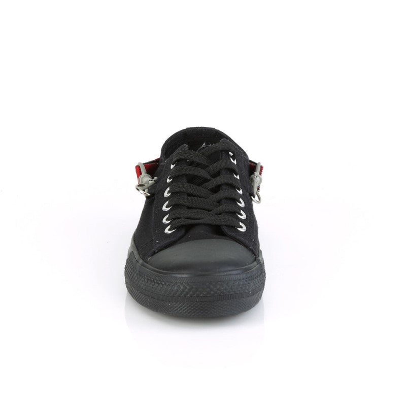 Demonia Deviant 07 - Punk Goth Skater Canvas Bondage Strap Women Sneakers Black USA | JZ3-54775E1