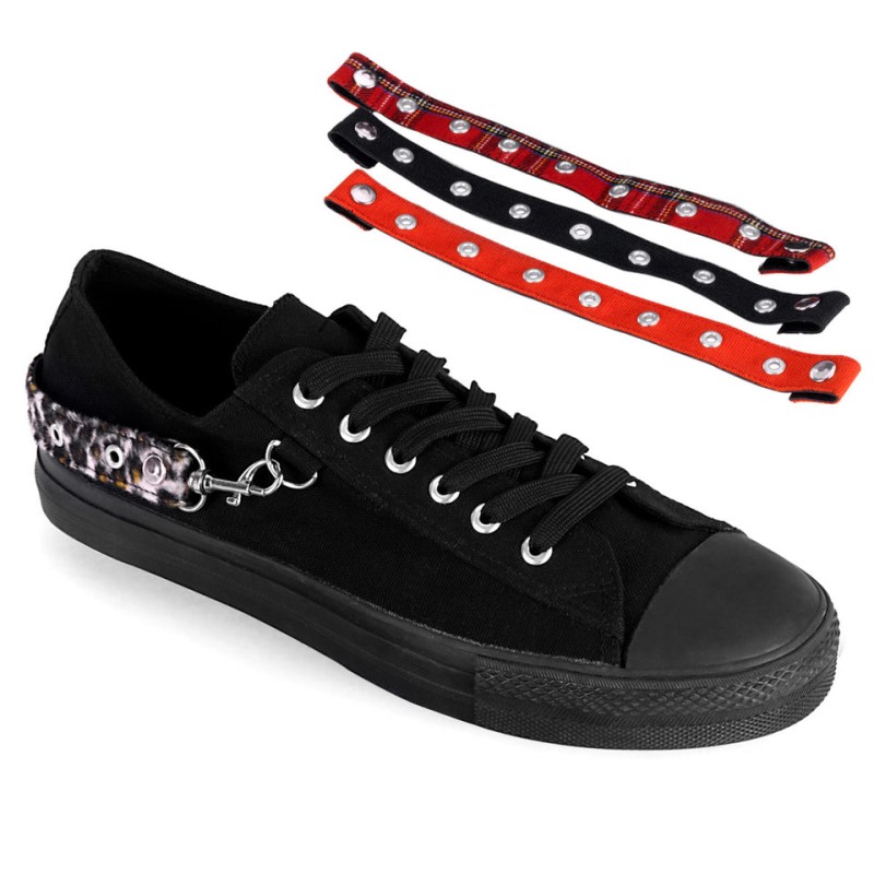 Demonia Deviant 07 - Punk Goth Skater Canvas Bondage Strap Women Sneakers Black USA | JZ3-54775E1