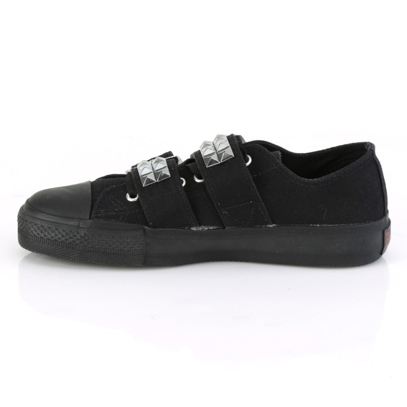 Demonia Deviant 08 - Canvas Pyramid Studded Low Top Women Sneakers Black USA | RM9-01080S1