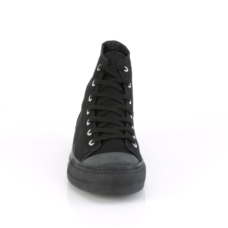 Demonia Deviant 101 - Punk Goth Skater Canvas High Top Women Sneakers Black USA | IO0-22162Z8