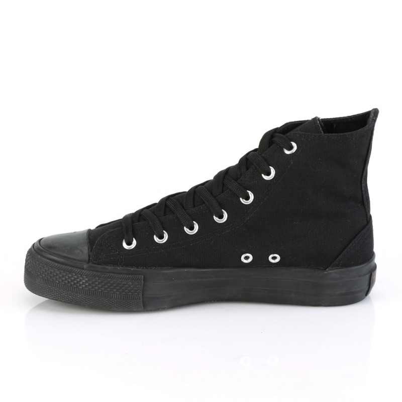 Demonia Deviant 101 - Punk Goth Skater Canvas High Top Women Sneakers Black USA | IO0-22162Z8