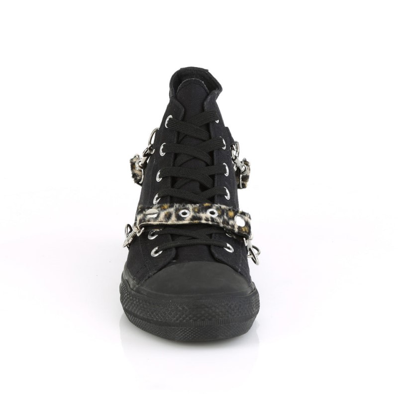 Demonia Deviant 107 - Punk Goth Skater Canvas Bondage High Top Men Sneakers Black USA | OO5-76857O6