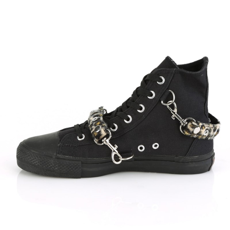 Demonia Deviant 107 - Punk Goth Skater Canvas Bondage High Top Men Sneakers Black USA | OO5-76857O6