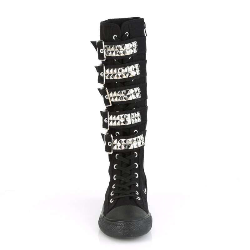 Demonia Deviant 304 - Canvas 5 Buckle Strap Knee Boot Women Sneakers Black USA | WP5-43704H2