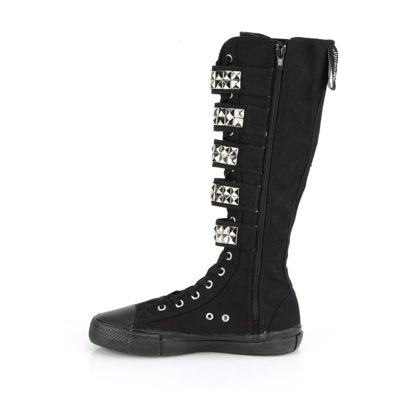 Demonia Deviant 304 - Canvas 5 Buckle Strap Knee Boot Women Sneakers Black USA | WP5-43704H2