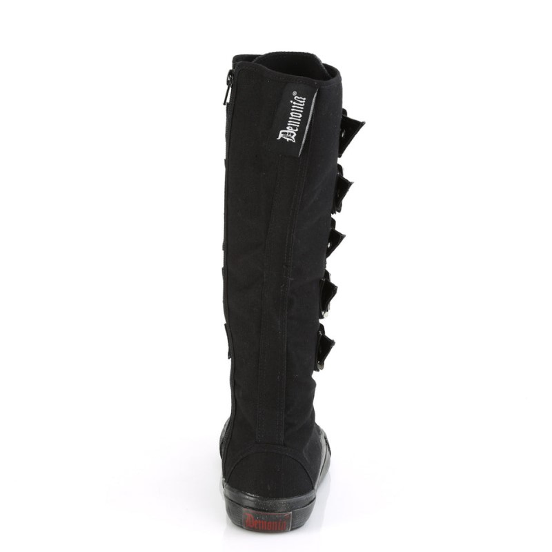 Demonia Deviant 304 - Canvas 5 Buckle Strap Knee Boot Women Sneakers Black USA | WP5-43704H2