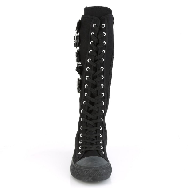 Demonia Deviant 310 - Canvas 5 Calf Buckle Knee Boot Women Sneakers Black USA | QQ1-53945H1