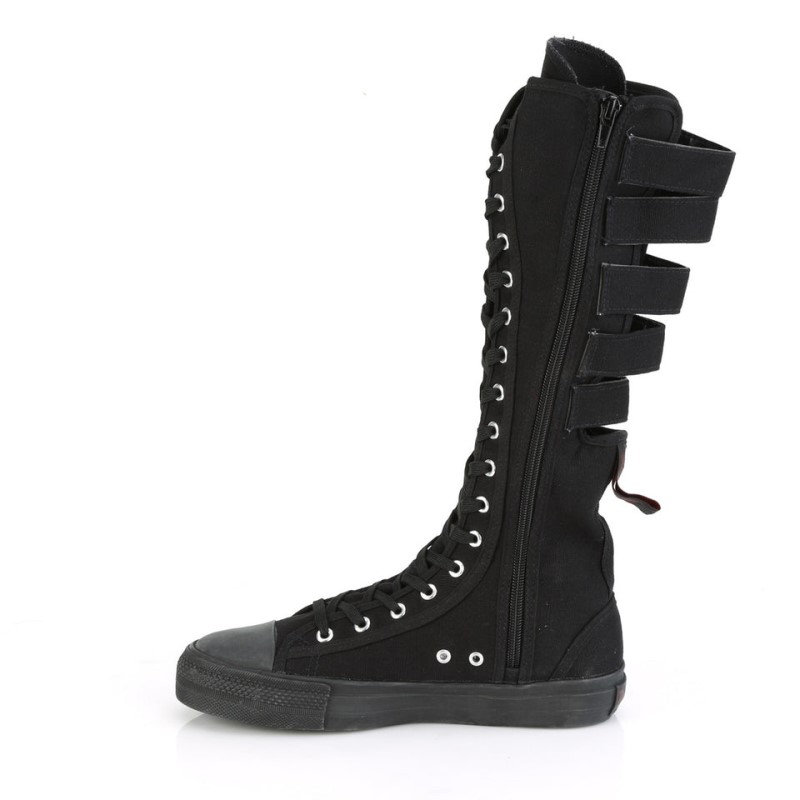 Demonia Deviant 310 - Canvas 5 Calf Buckle Knee Boot Women Sneakers Black USA | QQ1-53945H1