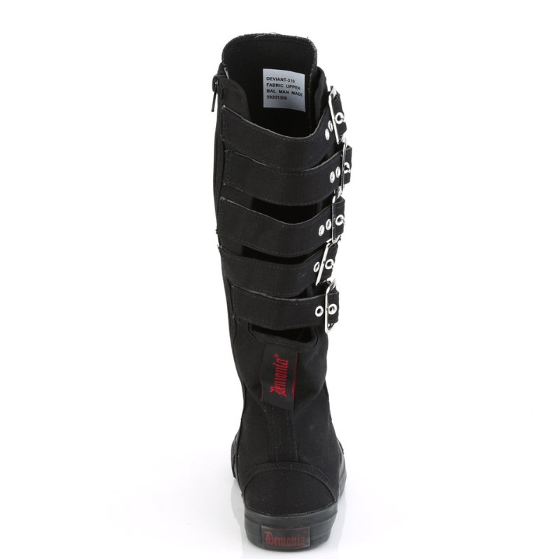 Demonia Deviant 310 - Canvas 5 Calf Buckle Knee Boot Women Sneakers Black USA | QQ1-53945H1