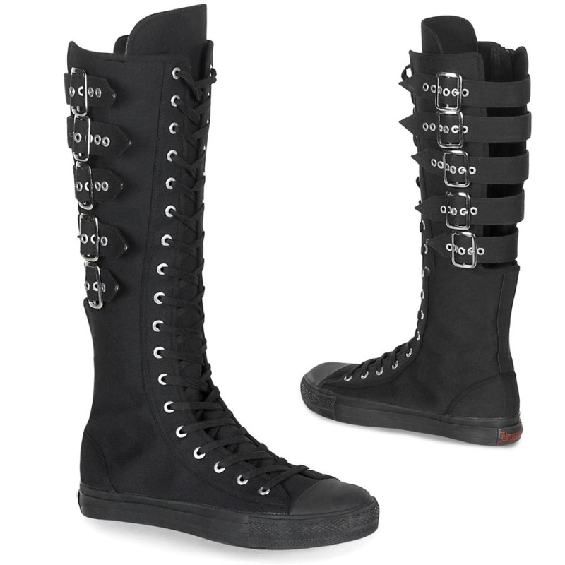 Demonia Deviant 310 - Canvas 5 Calf Buckle Knee Boot Women Sneakers Black USA | QQ1-53945H1