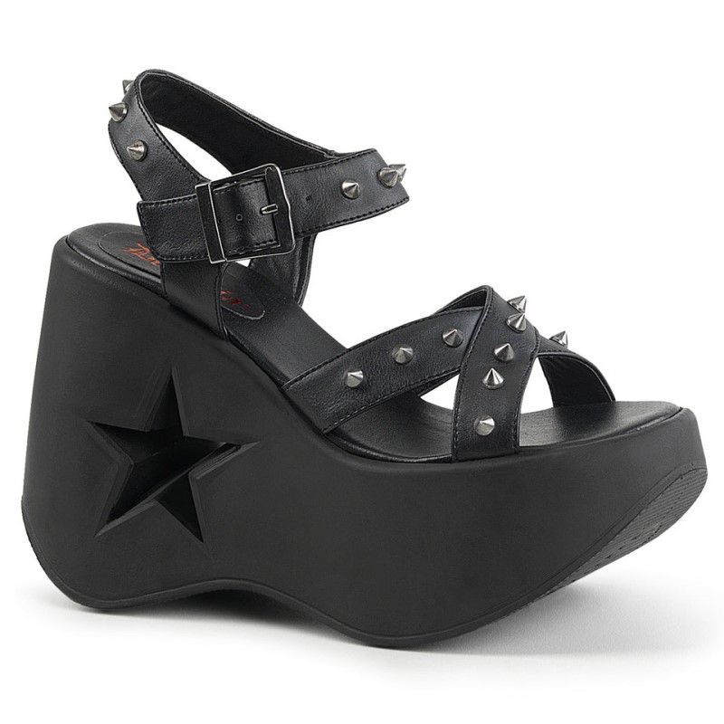 Demonia Dynamite 02 - Star Cutout Platform Ankle Strap Women Sandals Black USA | CN8-49584T8