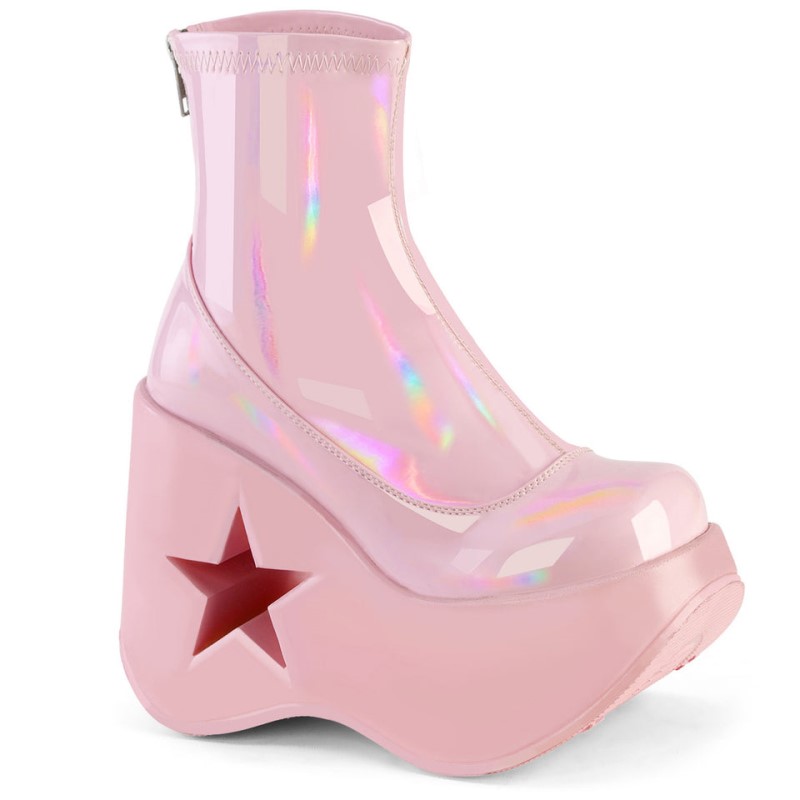 Demonia Dynamite 100 - Star Cutout Platform Wedge Stretch Women Ankle Boots Pink USA | QY9-17941G3