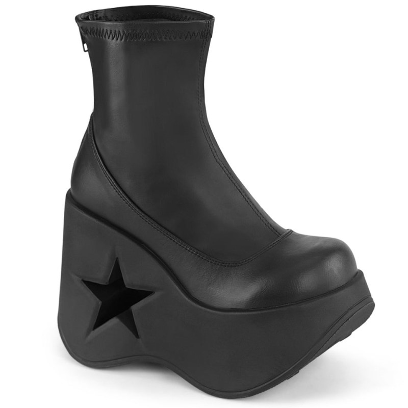 Demonia Dynamite 100 - Star Cutout Platform Wedge Stretch Women Ankle Boots Black USA | BD2-07950W6