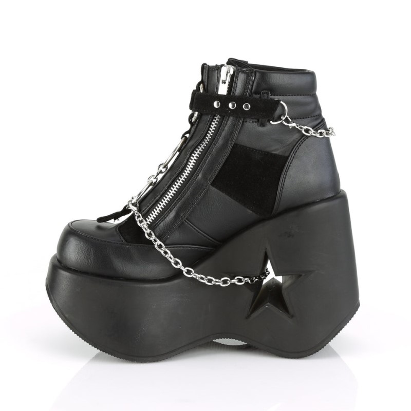 Demonia Dynamite 101 - Star Cutout Platform Wedge Lace Up Women Ankle Boots Black USA | AW6-64176U6