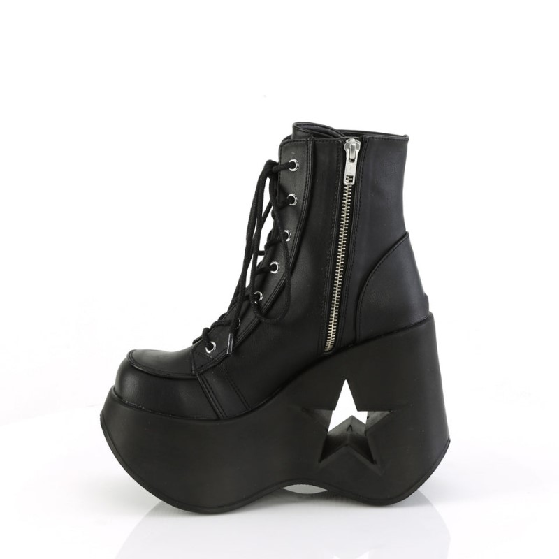 Demonia Dynamite 106 - Star Cutout Platform Wedge Lace Up Women Ankle Boots Black USA | QV9-42944S3