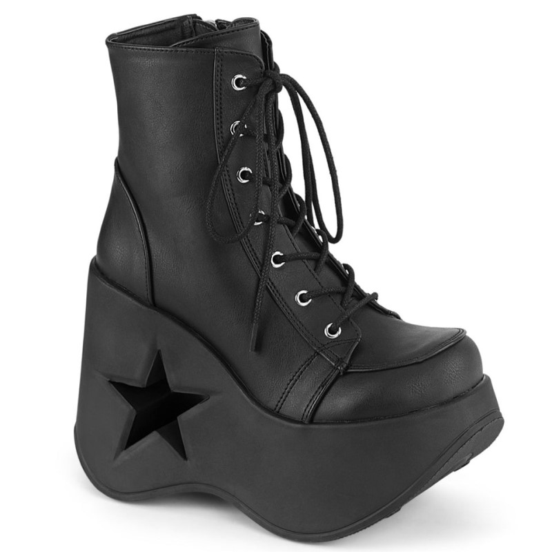 Demonia Dynamite 106 - Star Cutout Platform Wedge Lace Up Women Ankle Boots Black USA | QV9-42944S3