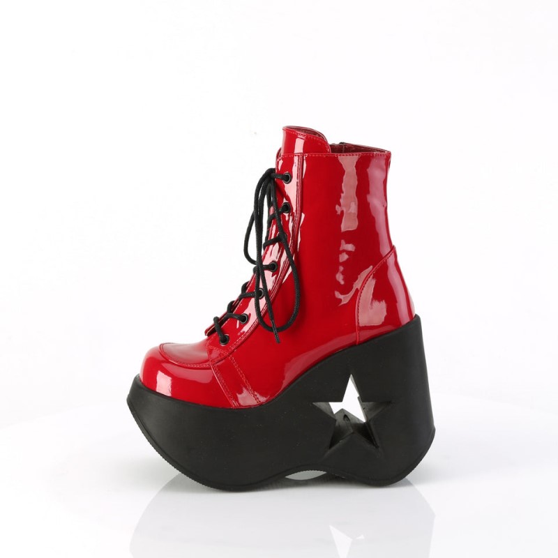 Demonia Dynamite 106 - Star Cutout Platform Wedge Lace Up Women Ankle Boots Red USA | IO4-56895X8