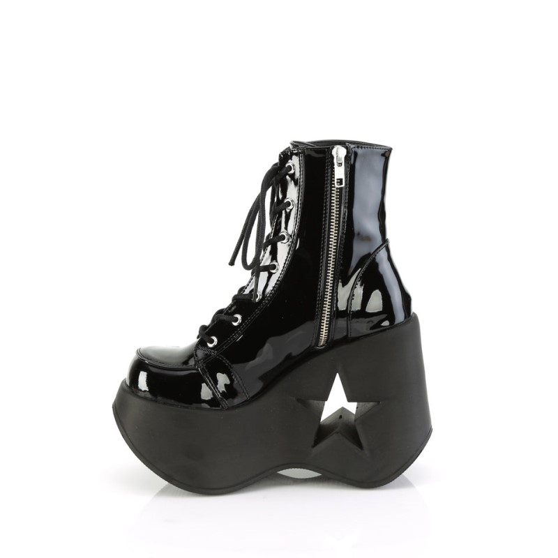 Demonia Dynamite 106 - Star Cutout Platform Wedge Lace Up Women Ankle Boots Black USA | CK2-70557D5