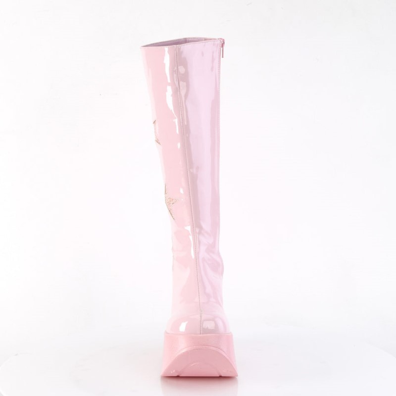 Demonia Dynamite 218 - Star Cutout Platform Wedge Women Knee-High Boots Pink / Pink Multicolor USA | KS0-18061Z2