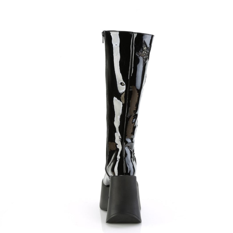 Demonia Dynamite 218 - Star Cutout Platform Wedge Women Knee-High Boots Black / Black Multicolor USA | CJ8-73747Y9