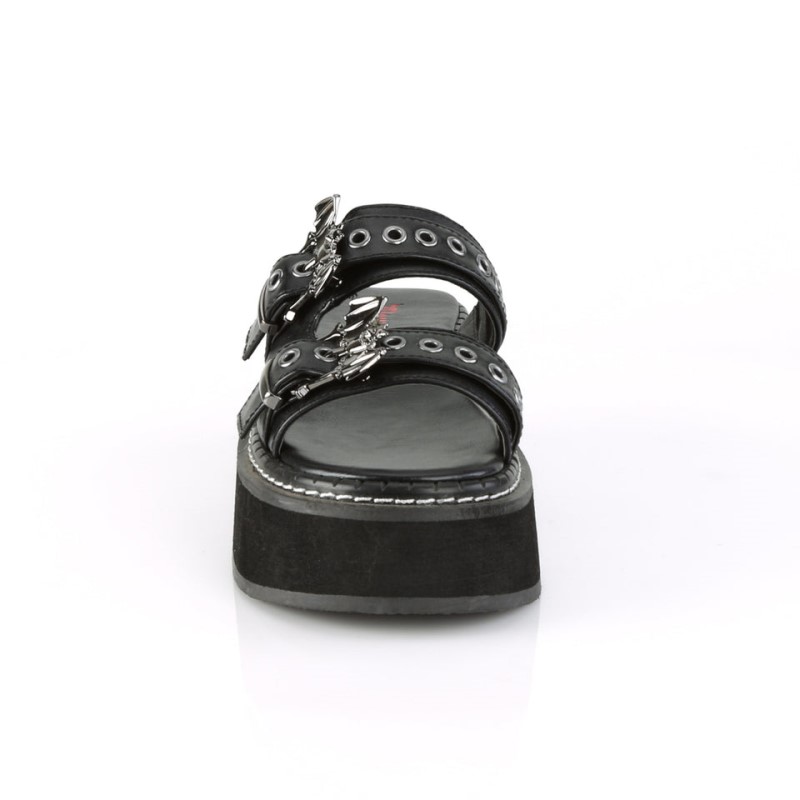 Demonia Emily 100 - Platform Double Strap Slide Women Sandals Black USA | NZ1-72937E6