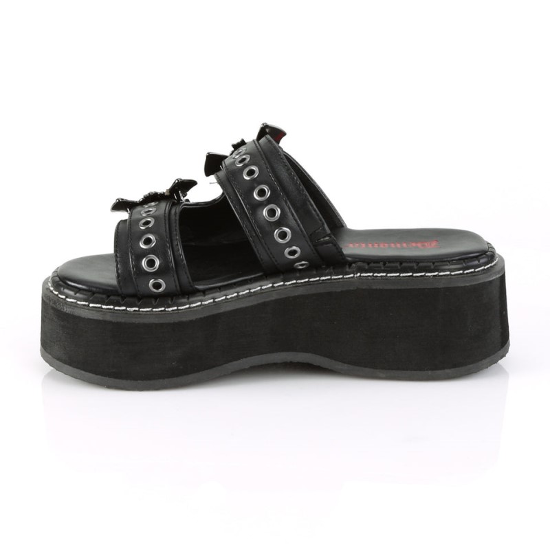 Demonia Emily 100 - Platform Double Strap Slide Women Sandals Black USA | NZ1-72937E6