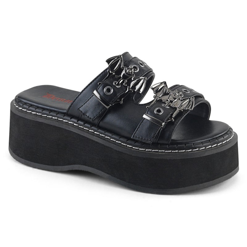 Demonia Emily 100 - Platform Double Strap Slide Women Sandals Black USA | NZ1-72937E6