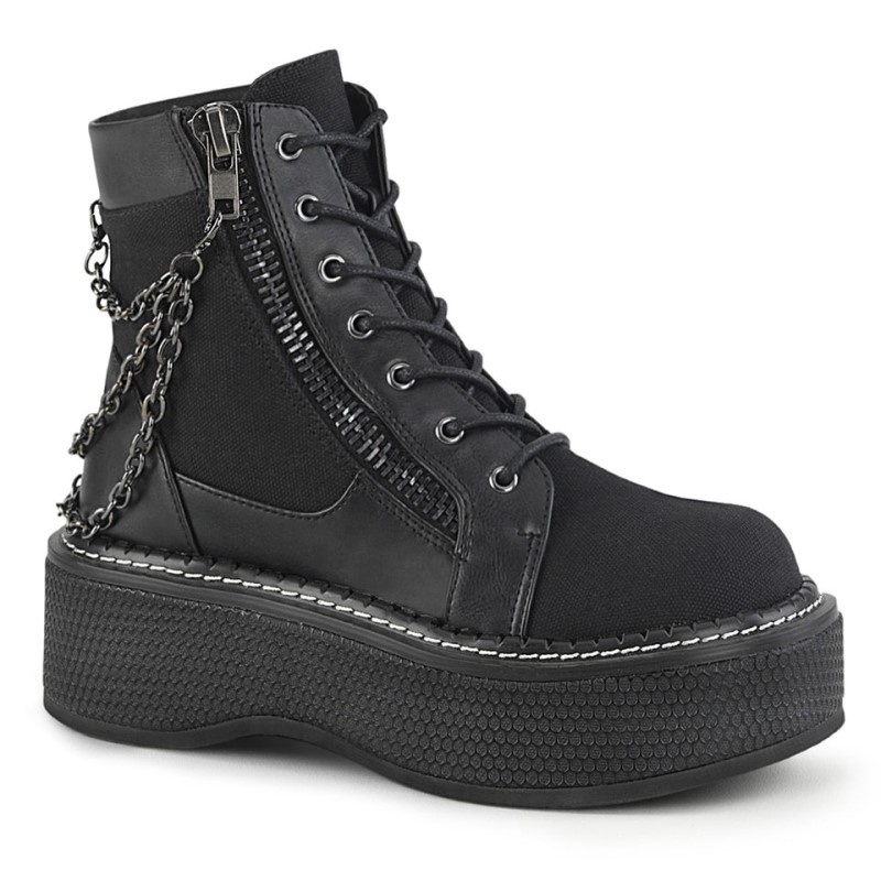 Demonia Emily 114 - Platform Lace Up Women Ankle Boots Black USA | IT3-59635W1