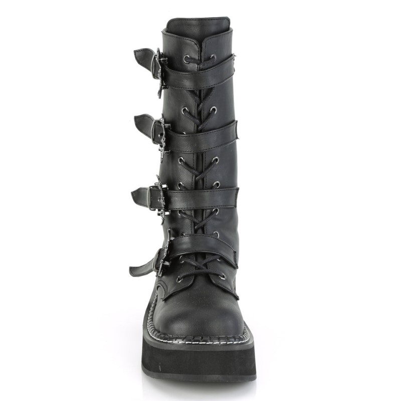 Demonia Emily 322 - Platform Lace Up Women Mid-Calf Boots Black USA | LM3-83058Y0