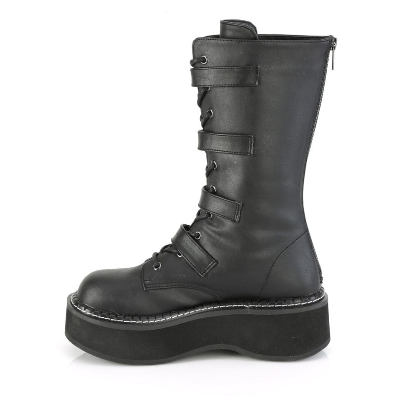 Demonia Emily 322 - Platform Lace Up Women Mid-Calf Boots Black USA | LM3-83058Y0