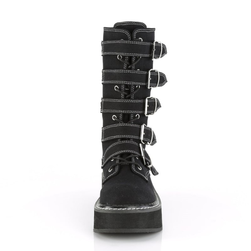 Demonia Emily 341 - Platform Lace Up Women Mid-Calf Boots Black USA | KV7-23552R3