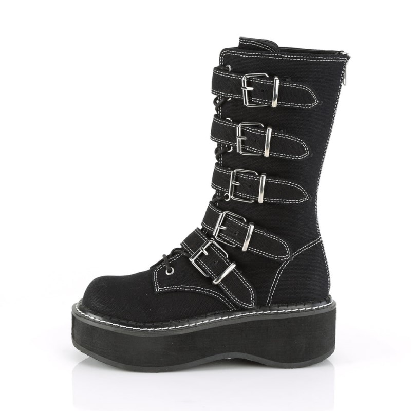 Demonia Emily 341 - Platform Lace Up Women Mid-Calf Boots Black USA | KV7-23552R3