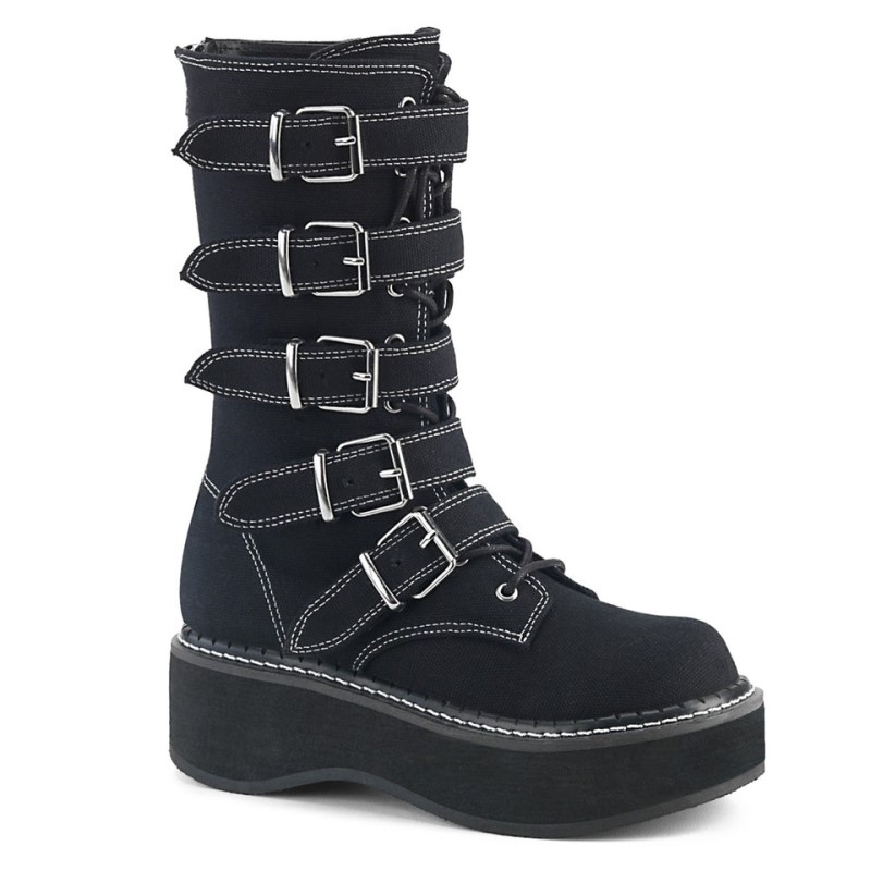 Demonia Emily 341 - Platform Lace Up Women Mid-Calf Boots Black USA | KV7-23552R3