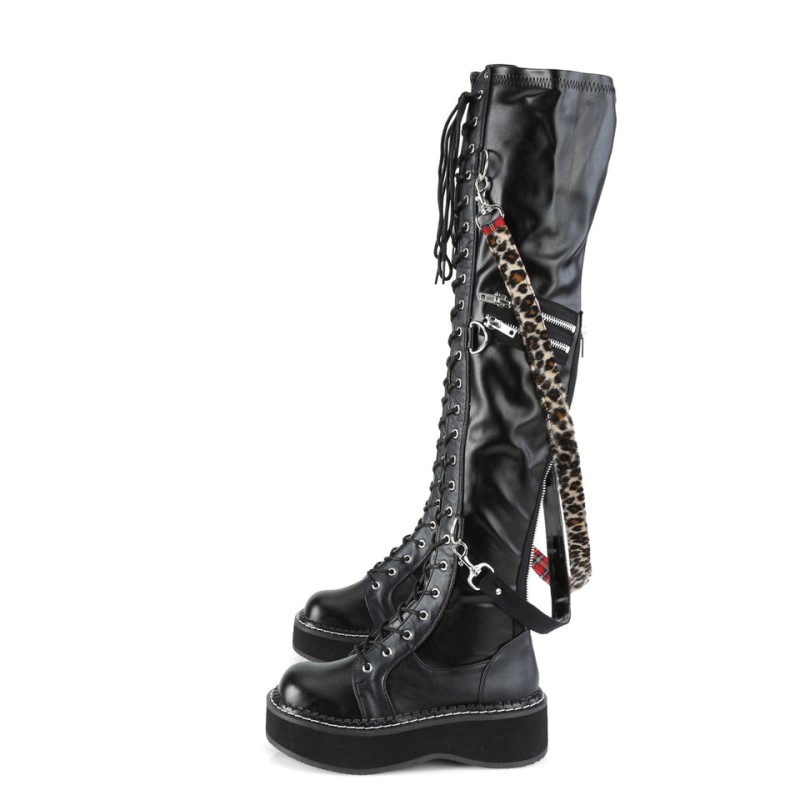 Demonia Emily 377 - Platform Lace Up Boot Women Over-The-Knee Boots Black USA | TM5-02630L6