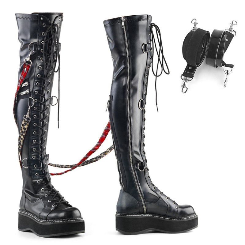 Demonia Emily 377 - Platform Lace Up Boot Women Over-The-Knee Boots Black USA | TM5-02630L6