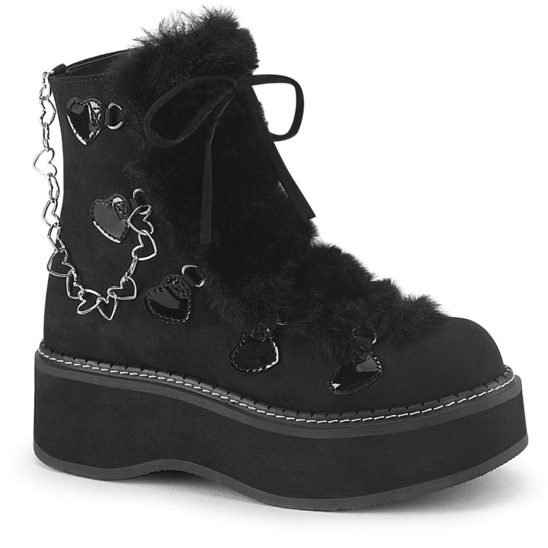 Demonia Emily 55 - Platform D-Ring Lace Up Women Ankle Boots Black USA | BA2-55165E3