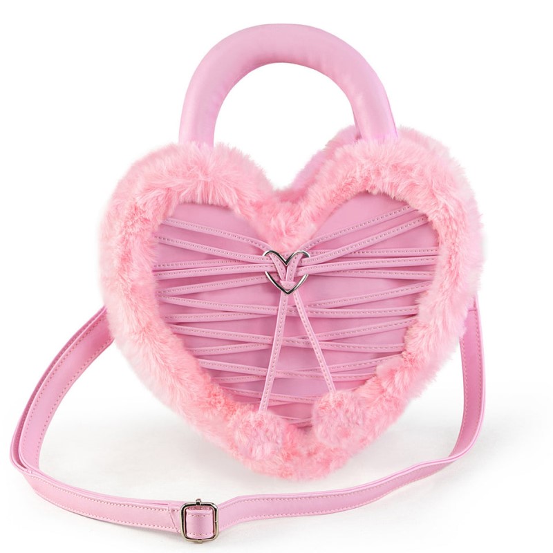 Demonia Faux Fur Heart-shaped Purse Accessories Pink USA | OA6-30593A3