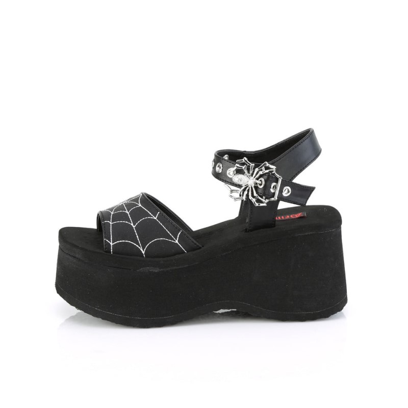 Demonia Funn 10 - Platform Ankle Strap Women Sandals Black / Black USA | LC6-62736K6