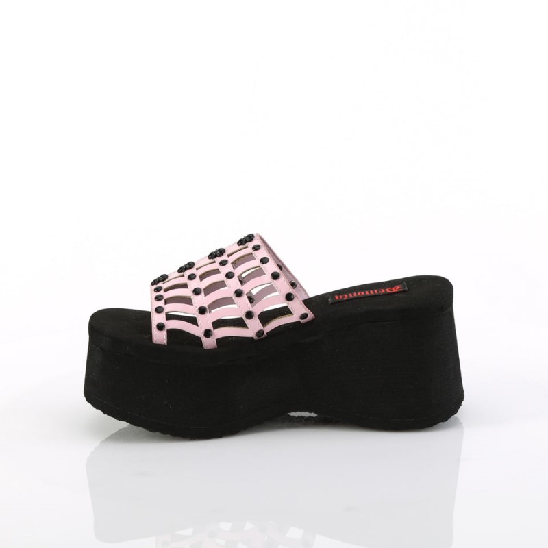 Demonia Funn 13 - Platform Studded Spiderweb Slide Women Sandals Pink USA | SF3-79217U4