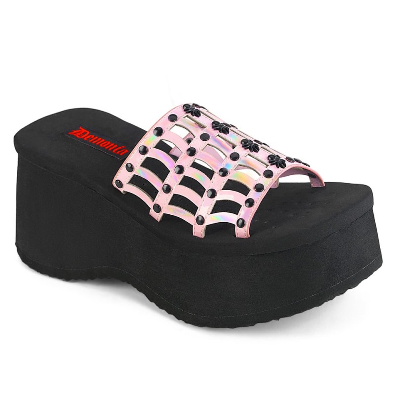 Demonia Funn 13 - Platform Studded Spiderweb Slide Women Sandals Pink USA | SF3-79217U4