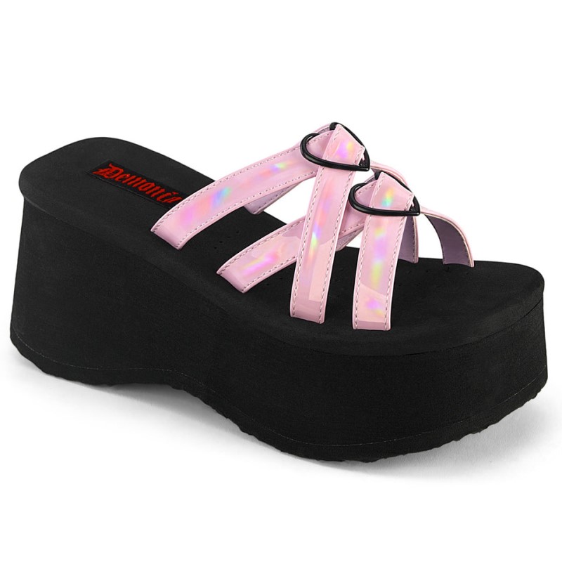 Demonia Funn 15 - Platform Criss Cross Slide Women Sandals Pink USA | GJ3-20982X7