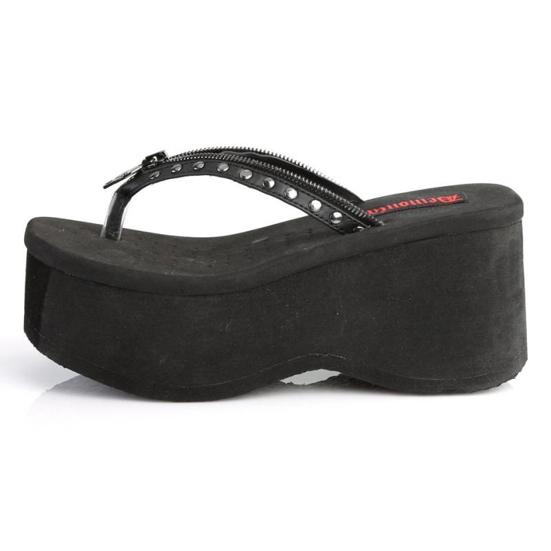 Demonia Funn 33 - Platform Studded Thong Women Sandals Black USA | DI9-40024G7