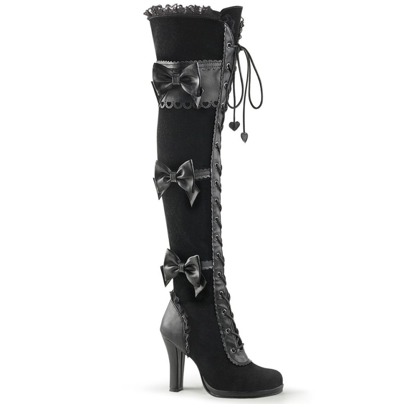 Demonia Glam 300 - Heel Platform Goth Lolita Lace Up Women Over-The-Knee Boots Black USA | DZ9-79927V1