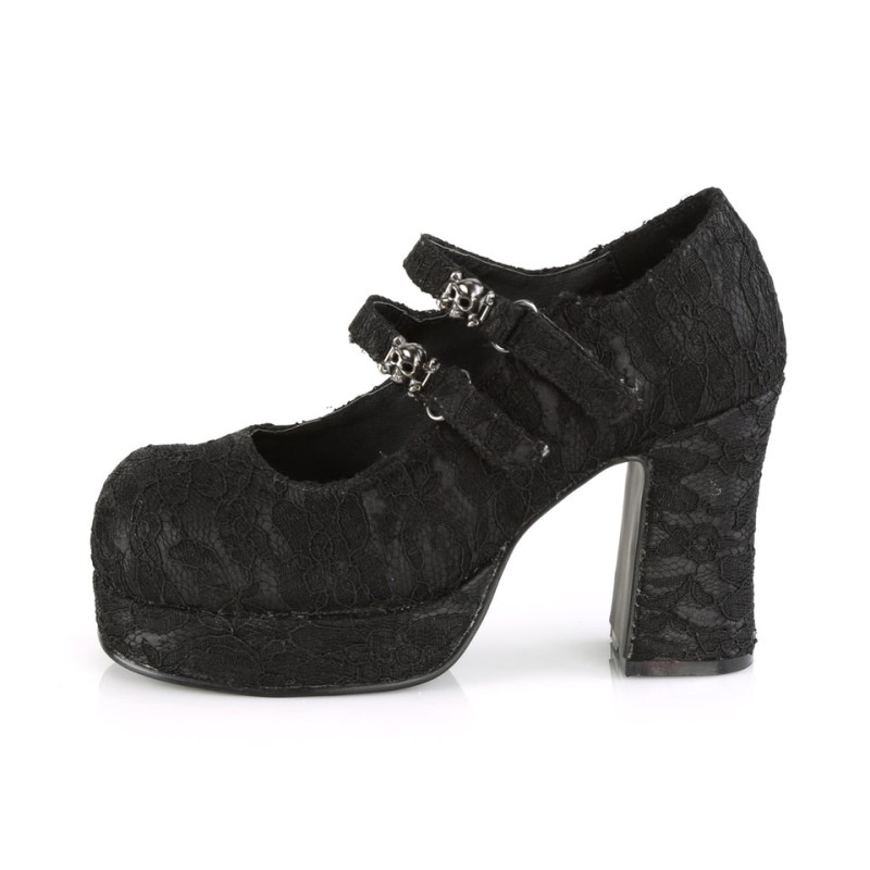 Demonia Gothika 09 - Heel Platform Double Hook N' Loop Strap Women Mary Janes Black / Black USA | DH5-49414N2